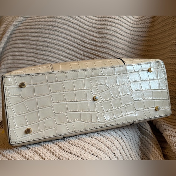 Elegant Pratesi Firenze Sarteano Bamboo Handle Cream Croc Embossed Leather - Picture 16 of 16